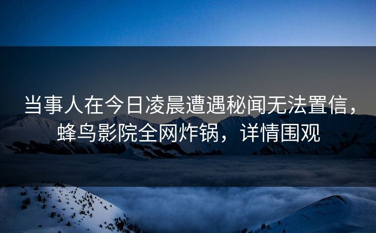 当事人在今日凌晨遭遇秘闻无法置信，蜂鸟影院全网炸锅，详情围观