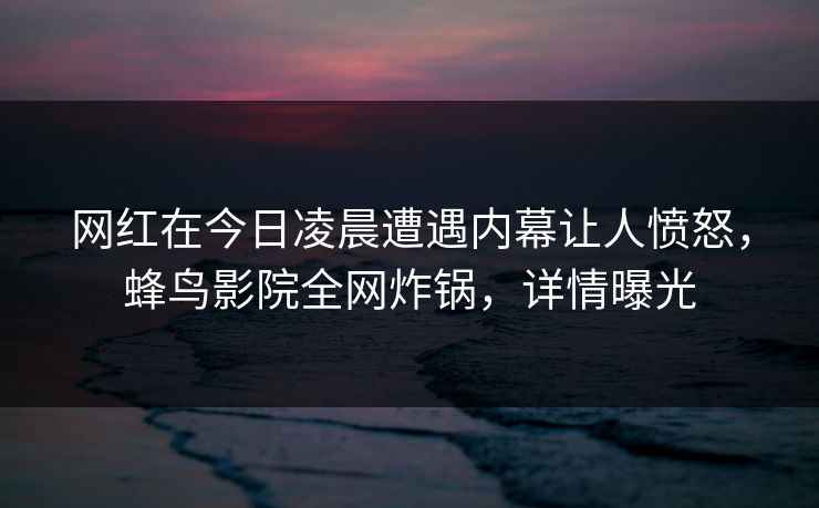 网红在今日凌晨遭遇内幕让人愤怒，蜂鸟影院全网炸锅，详情曝光